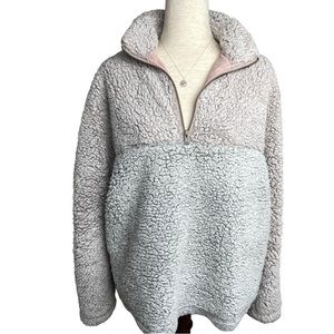 Women’s Teddy Bear Fleece 1/4 Zip Pull Over Size M Gray Winter Cold Weather Snow